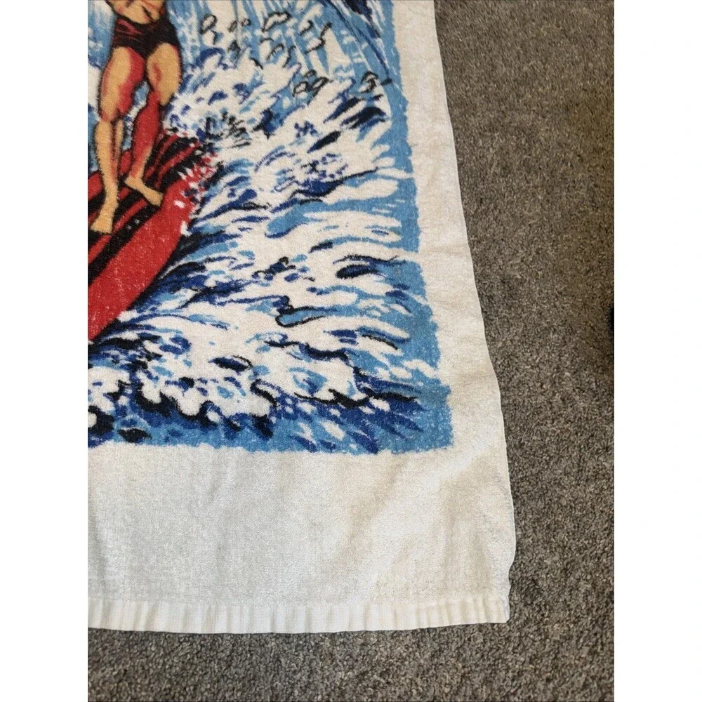 Vtg Surfer Bikini Wave Beach Towel 48x24” Couple Groovy 1960’s A Jay Original